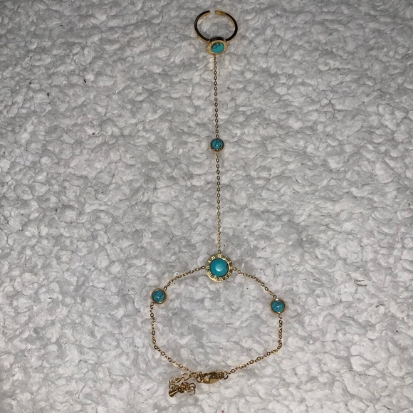 Turquoise and Gold Roman Numeral Hand Chain - Picture 8 of 17